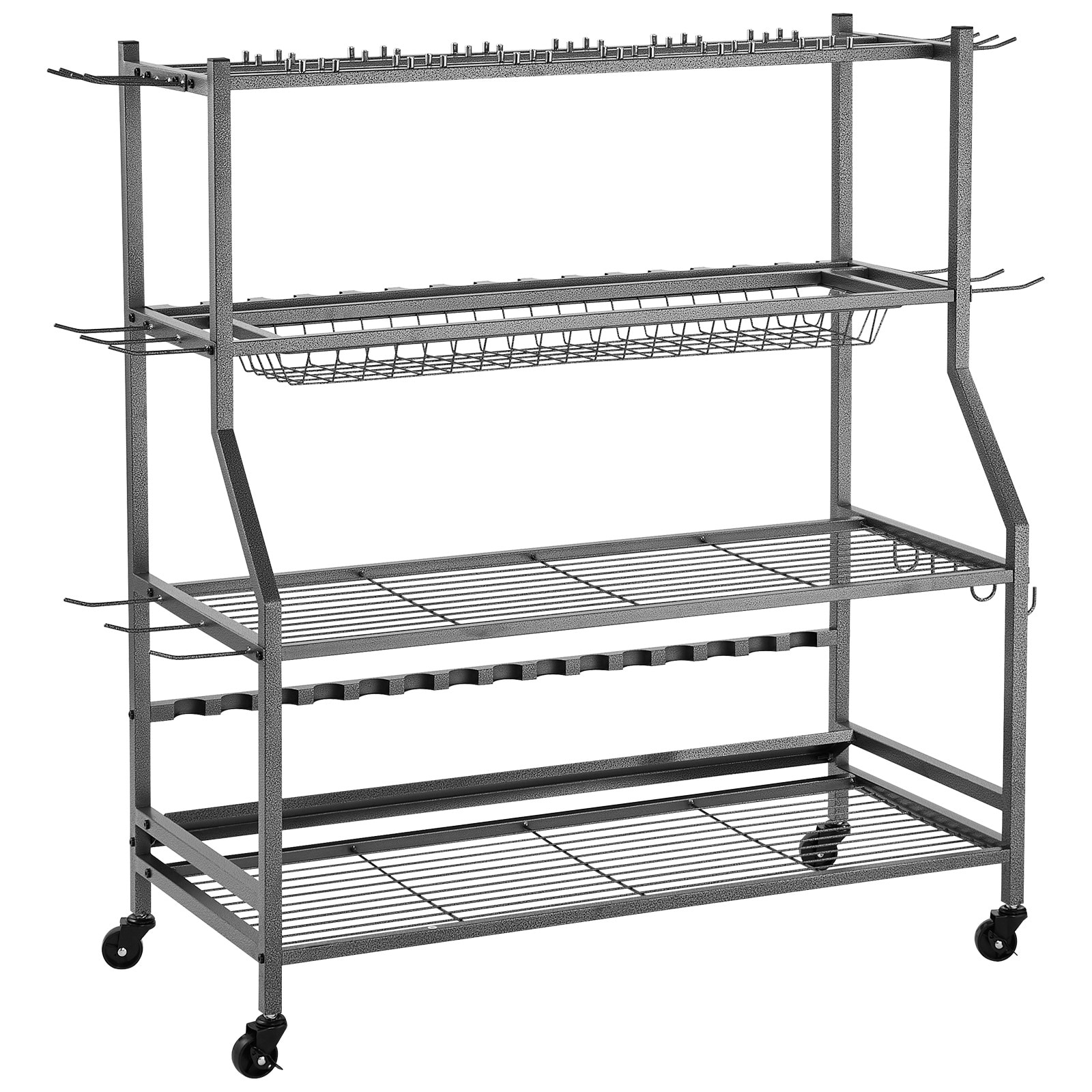 15 Pole Fishing Rod Holder Fishing Rack Cart Organizer With Wheels For Garage_maomaolike.com